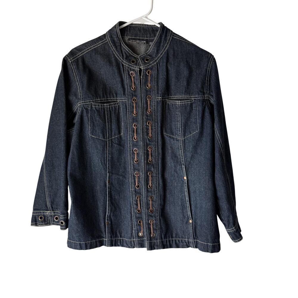 New‎ Direction Jacket Y2k Large Blue Denim Lace Up Grommet Moto Western Boho